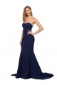 Usine Bleu marine foncé Trapèze Balayage train Crêpe Stretch Longue Formelles Robes demoiselle d'honneur / Robes de soirée / Robes de bal