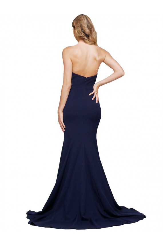 Usine Bleu marine foncé Trapèze Balayage train Crêpe Stretch Longue Formelles Robes demoiselle d'honneur / Robes de soirée / Robes de bal