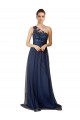 Usine Bleu marine foncé Trapèze Balayage train Tulle Longue Robes demoiselle d'honneur
