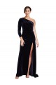 Usine Bleu marine foncé Trapèze Balayage train Velours Stretch Longue Formelles Robes demoiselle d'honneur / Robes de soirée / Robes de bal