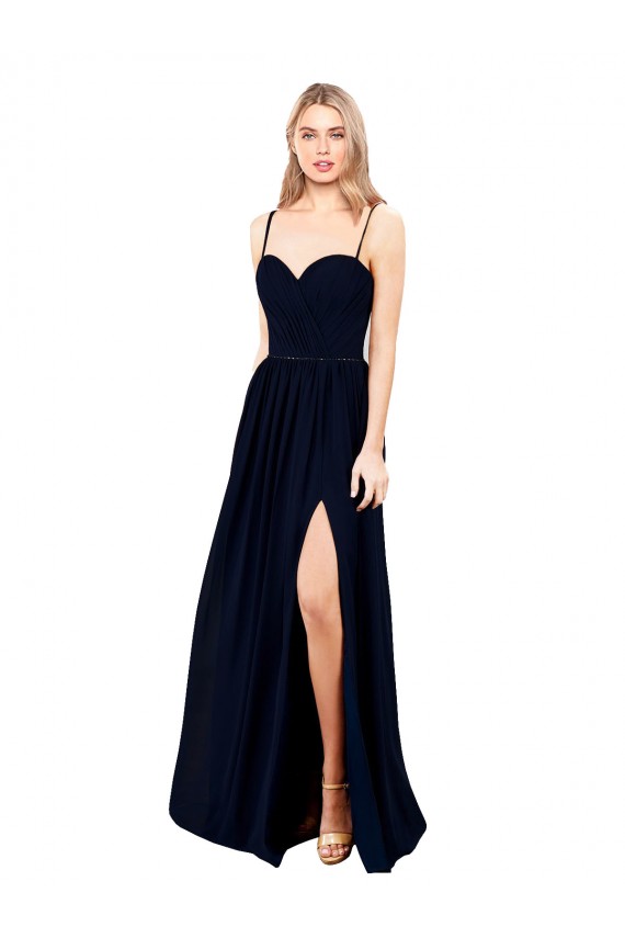 Usine Bleu marine foncé Trapèze Bretelles spaghetti Mousseline Longue Formelles Robes demoiselle d'honneur / Robes de soirée