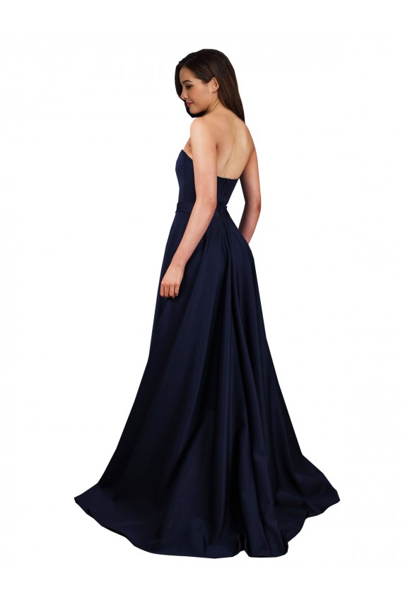 Usine Bleu marine foncé Trapèze Col Haut Crêpe Stretch Longue Formelles Robes demoiselle d'honneur / Robes de soirée / Robes de bal
