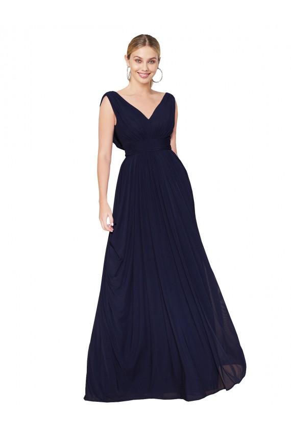 Usine Bleu marine foncé Trapèze Col V Mousseline Longue Formelles Robes demoiselle d'honneur / Robes de soirée / Robes de bal