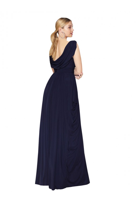 Usine Bleu marine foncé Trapèze Col V Mousseline Longue Formelles Robes demoiselle d'honneur / Robes de soirée / Robes de bal