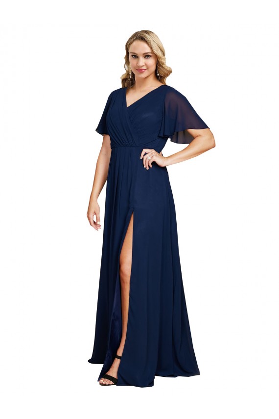Usine Bleu marine foncé Trapèze Col V Mousseline Longue Formelles Robes demoiselle d'honneur / Robes de soirée / Robes de bal