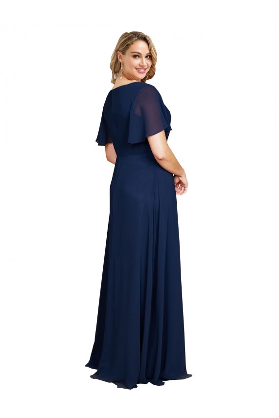 Usine Bleu marine foncé Trapèze Col V Mousseline Longue Formelles Robes demoiselle d'honneur / Robes de soirée / Robes de bal