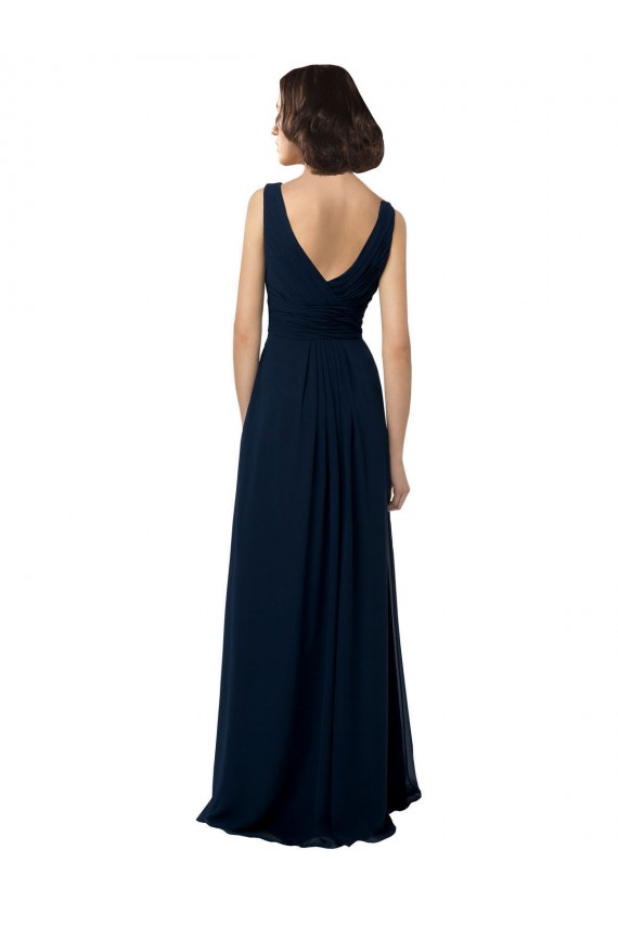 Usine Bleu marine foncé Trapèze Col V Mousseline Longue Robes demoiselle d'honneur