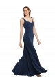 Usine Bleu marine foncé Trapèze Col rond Crêpe Stretch Longue Formelles Robes demoiselle d'honneur / Robes de soirée / Robes de bal