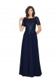 Usine Bleu marine foncé Trapèze Col rond Mousseline Longue Robes demoiselle d'honneur / Robes de bal