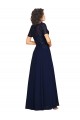 Usine Bleu marine foncé Trapèze Col rond Mousseline Longue Robes demoiselle d'honneur / Robes de bal