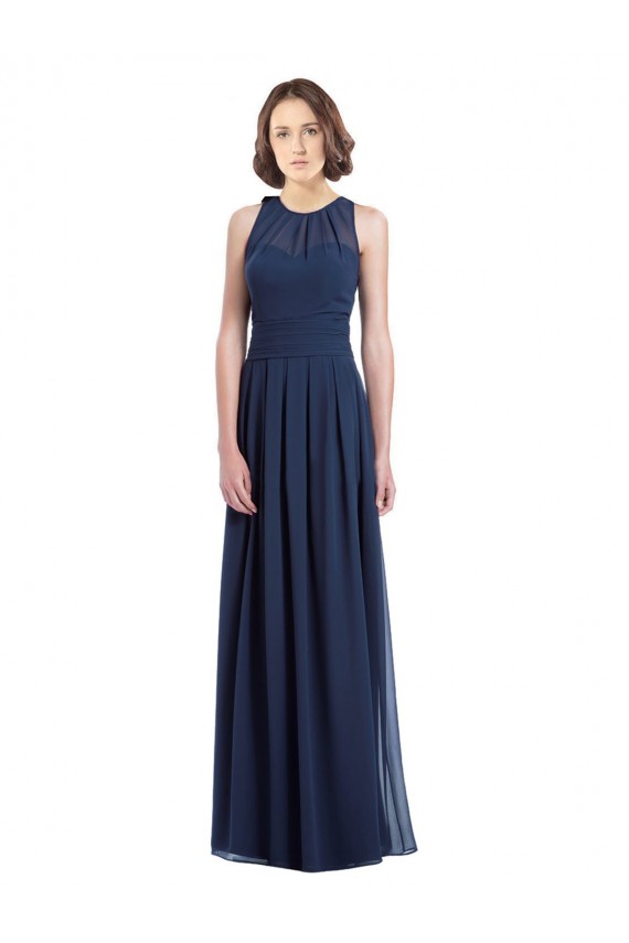 Usine Bleu marine foncé Trapèze Licou Mousseline Longue Robes demoiselle d'honneur