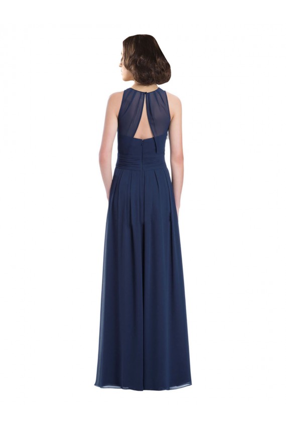 Usine Bleu marine foncé Trapèze Licou Mousseline Longue Robes demoiselle d'honneur