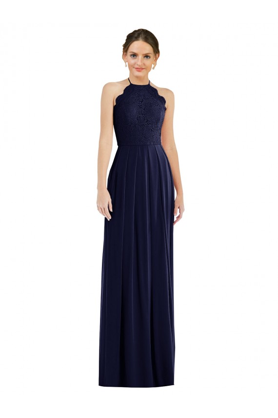Usine Bleu marine foncé Trapèze Licou Mousseline Longue Robes demoiselle d'honneur
