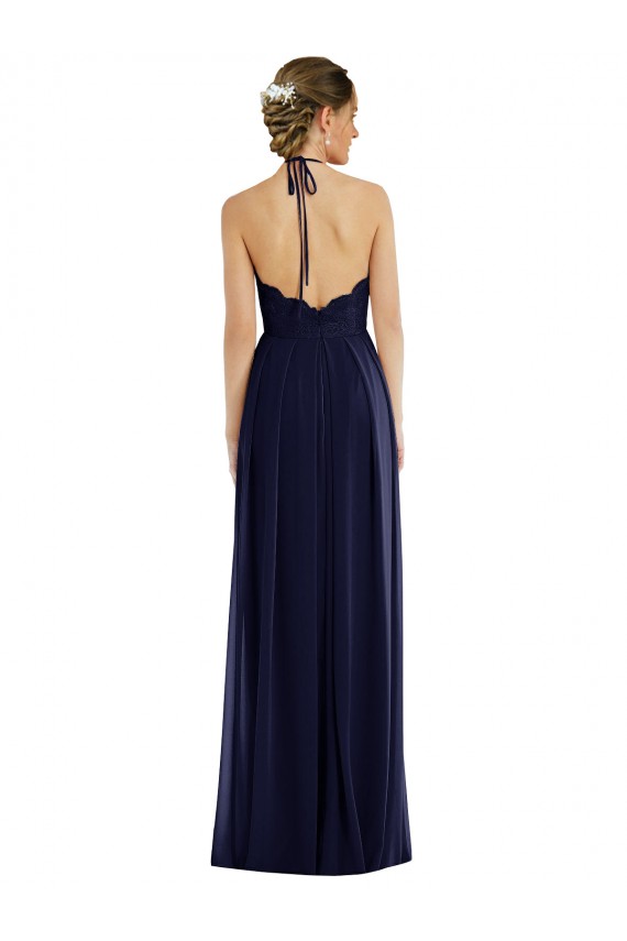 Usine Bleu marine foncé Trapèze Licou Mousseline Longue Robes demoiselle d'honneur