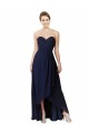 Usine Bleu marine foncé Trapèze Mousseline Longue Asymétrique Robes demoiselle d'honneur
