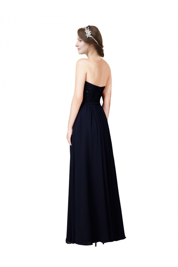 Usine Bleu marine foncé Trapèze Mousseline Longue Robes demoiselle d'honneur