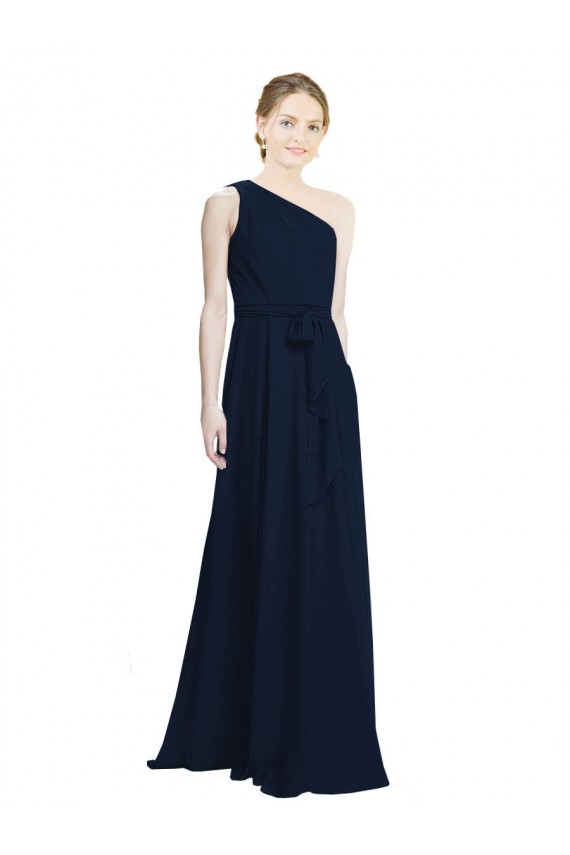 Usine Bleu marine foncé Trapèze Mousseline Longue Robes demoiselle d'honneur
