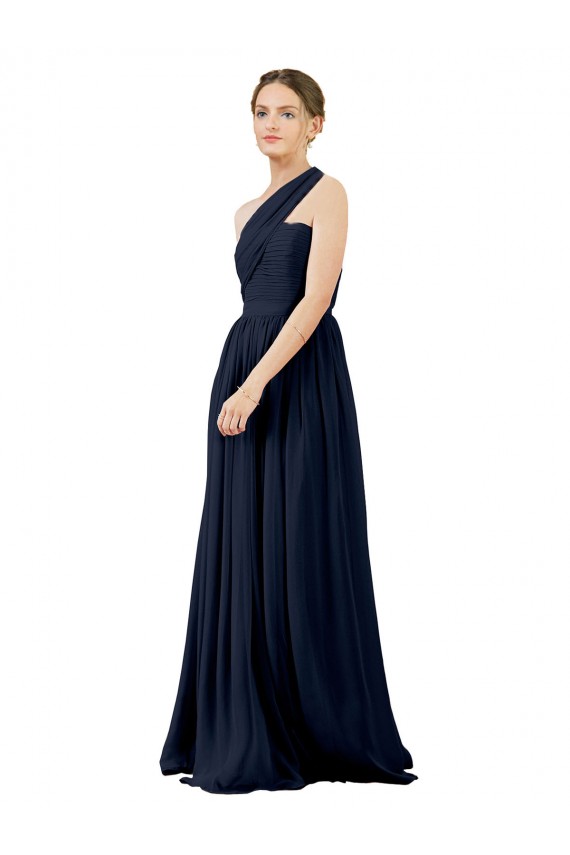 Usine Bleu marine foncé Trapèze Mousseline Longue Robes demoiselle d'honneur