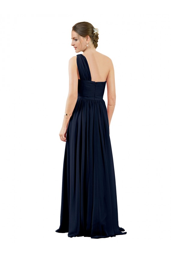 Usine Bleu marine foncé Trapèze Mousseline Longue Robes demoiselle d'honneur