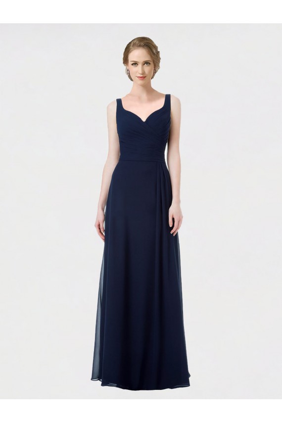 Usine Bleu marine foncé Trapèze Mousseline Longue Robes demoiselle d'honneur