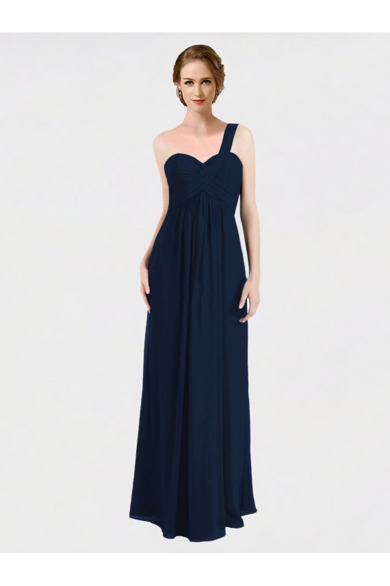 Usine Bleu marine foncé Trapèze Mousseline Longue Robes demoiselle d'honneur