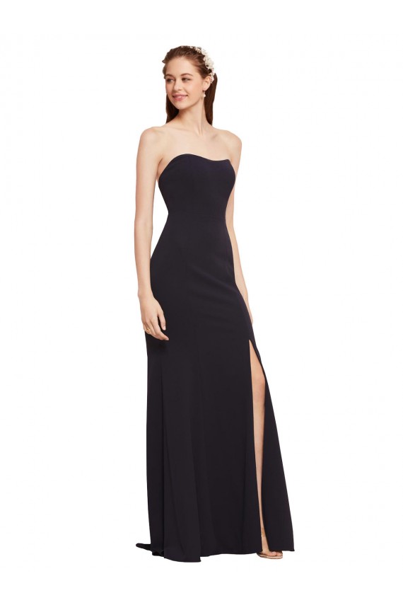 Usine Bleu marine foncé Trapèze Sans bretelle Crêpe Stretch Longue Formelles Robes demoiselle d'honneur / Robes de soirée / Robes de bal