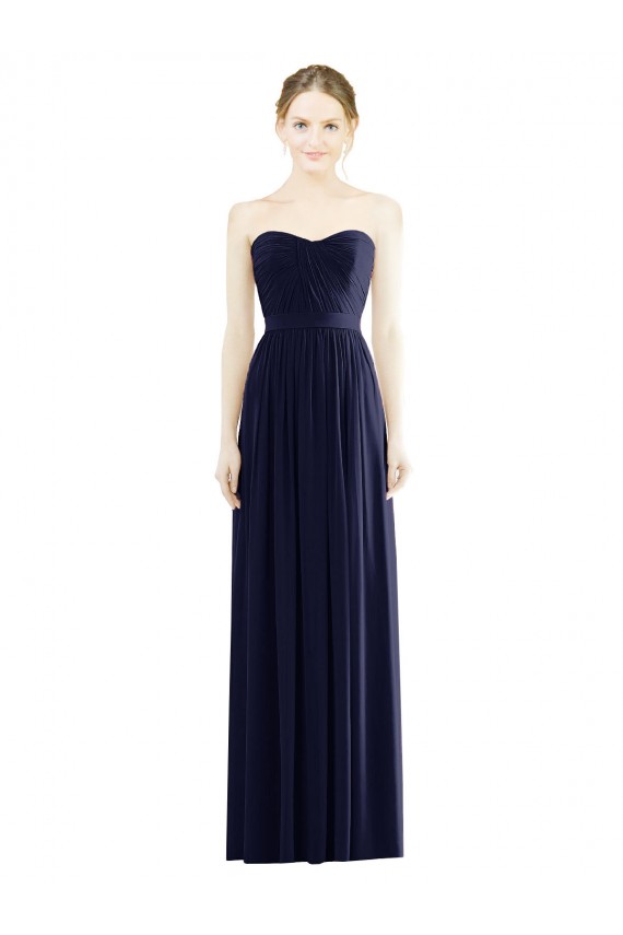 Usine Bleu marine foncé Trapèze Sans bretelle Mousseline Longue Formelles Robes demoiselle d'honneur / Robes de soirée