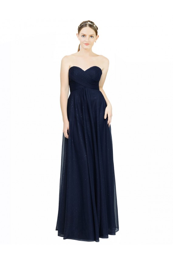 Usine Bleu marine foncé Trapèze Sans bretelle Mousseline Longue Robes demoiselle d'honneur