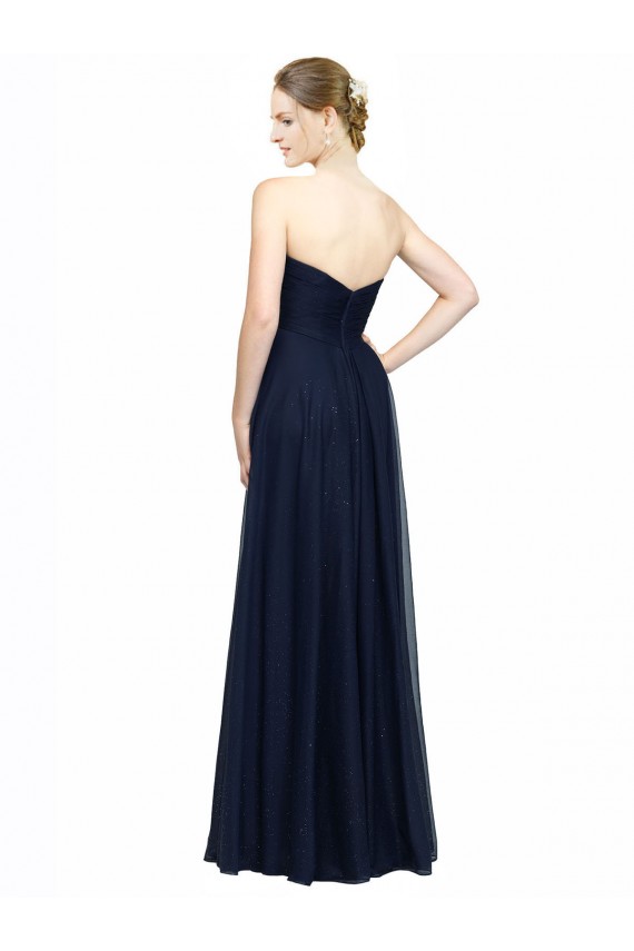 Usine Bleu marine foncé Trapèze Sans bretelle Mousseline Longue Robes demoiselle d'honneur