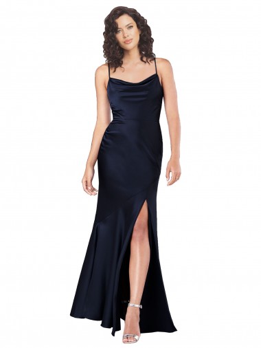 Usine Bleu marine foncé Trapèze Satiné Soyeux Longue Formelles Robes demoiselle d'honneur / Robes de soirée / Robes de bal