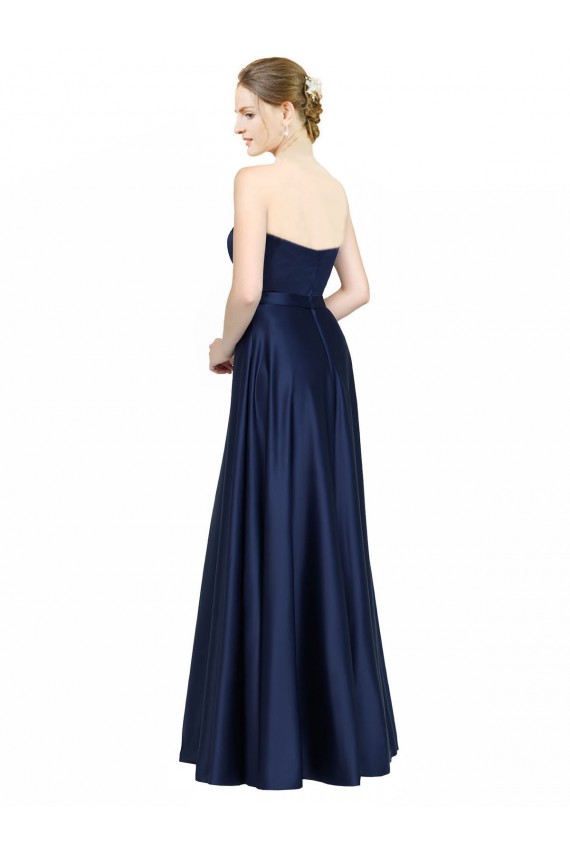 Usine Bleu marine foncé Trapèze Satiné Stretch Longue Formelles Robes demoiselle d'honneur / Robes de soirée