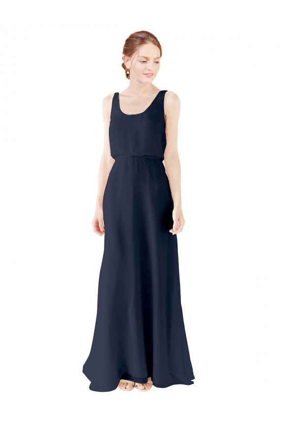 Usine Bleu marine foncé Trapèze Scoop Mousseline Longue Robes demoiselle d'honneur