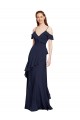 Usine Bleu marine foncé Trapèze Épaule Dénudée Bretelles spaghetti Mousseline Longue Robes demoiselle d'honneur