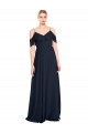 Usine Bleu marine foncé Trapèze Épaule Dénudée Bretelles spaghetti Mousseline Longue Robes demoiselle d'honneur
