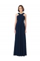 Usine Bleu marine foncé Trapèze Épaule Dénudée Mousseline Longue Robes demoiselle d'honneur