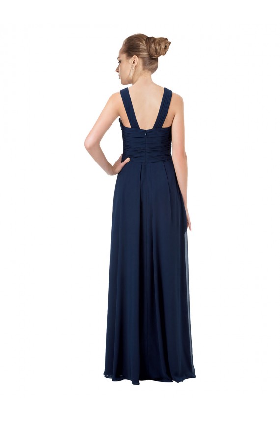 Usine Bleu marine foncé Trapèze Épaule Dénudée Mousseline Longue Robes demoiselle d'honneur