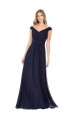 Usine Bleu marine foncé Trapèze Épaule Dénudée Mousseline Longue Robes demoiselle d'honneur
