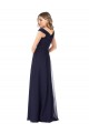Usine Bleu marine foncé Trapèze Épaule Dénudée Mousseline Longue Robes demoiselle d'honneur