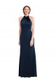 Usine Bleu marine foncé Trompette Col Haut Crêpe Stretch Longue Robes demoiselle d'honneur / Robes de bal