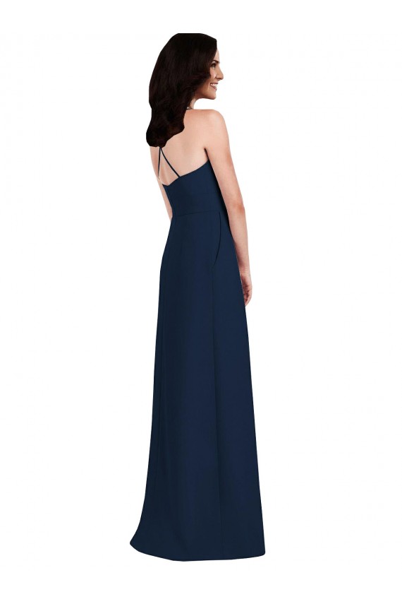 Usine Bleu marine foncé Trompette Licou Crêpe Stretch Longue Robes demoiselle d'honneur