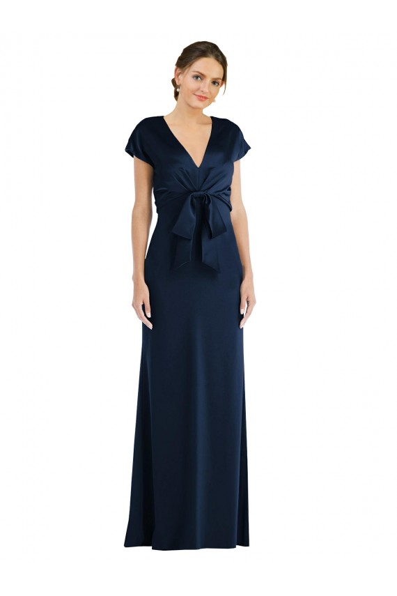 Usine Bleu marine foncé Trompette Épaule Dénudée Crêpe Stretch Longue Formelles Robes demoiselle d'honneur / Robes de soirée / Robes de bal