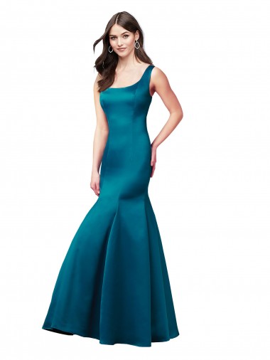 Usine Bleu paon Sirène Bateau Satiné Longue Robes demoiselle d'honneur / Robes de bal