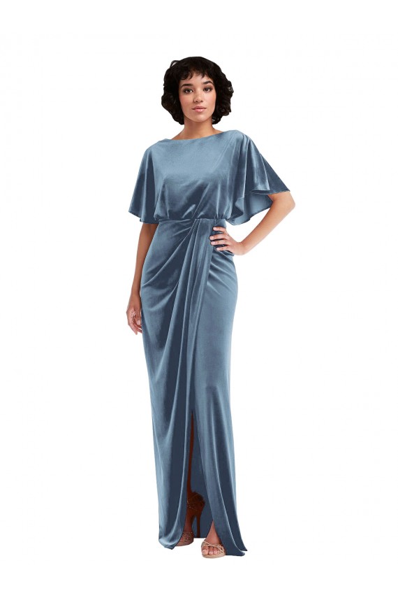 Usine Bleu poussiéreux Fourreau Velours Stretch Longue Robes demoiselle d'honneur / Robes de bal