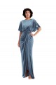 Usine Bleu poussiéreux Fourreau Velours Stretch Longue Robes demoiselle d'honneur / Robes de bal