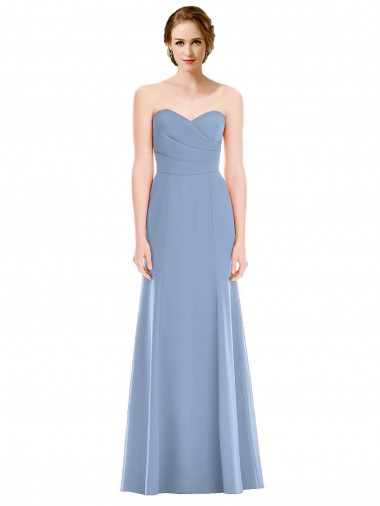 Usine Bleu poussiéreux Sirène Sans bretelle Mousseline Longue Robes demoiselle d'honneur