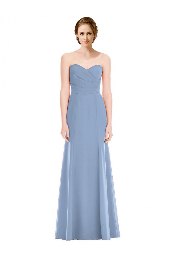 Usine Bleu poussiéreux Sirène Sans bretelle Mousseline Longue Robes demoiselle d'honneur