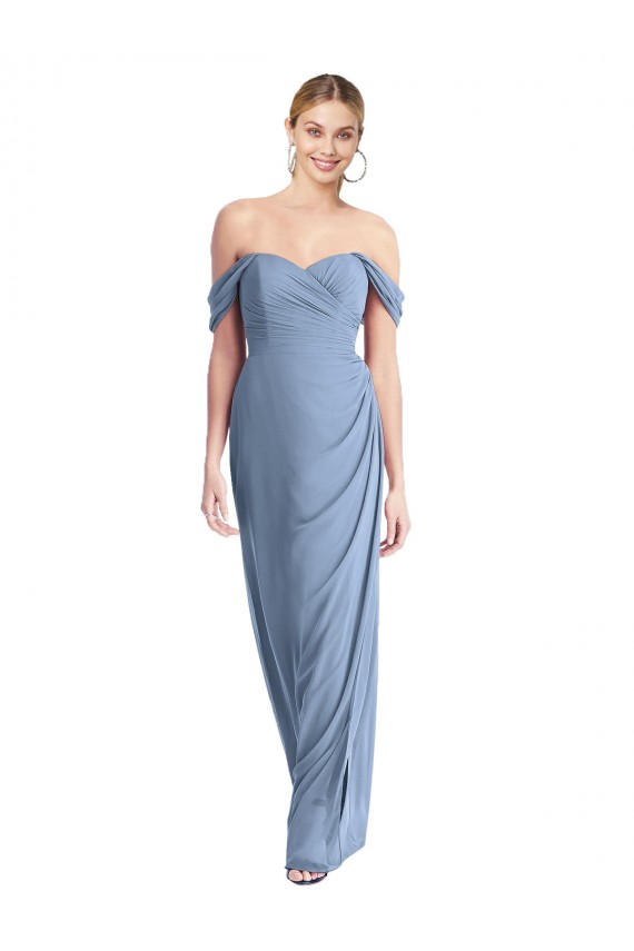 Usine Bleu poussiéreux Sirène Épaule Dénudée Mousseline Longue Robes demoiselle d'honneur