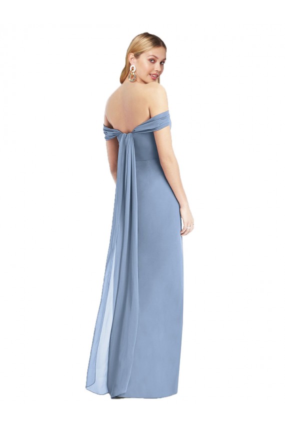 Usine Bleu poussiéreux Sirène Épaule Dénudée Mousseline Longue Robes demoiselle d'honneur