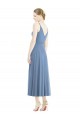 Usine Bleu poussiéreux Trapèze Bretelles spaghetti Mousseline Courte Robes demoiselle d'honneur