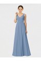 Usine Bleu poussiéreux Trapèze Bretelles spaghetti Mousseline Longue Robes demoiselle d'honneur